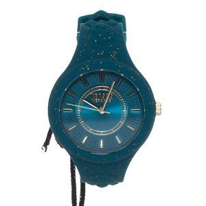 NWT Versus Versace 50M Water Resistant Teal Glitter Silicone Watch with Case